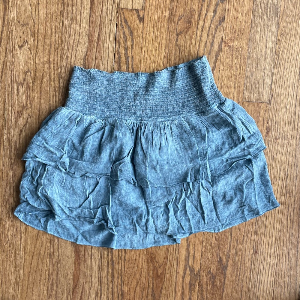 White Crow Blue Ruffle Mini Skirt